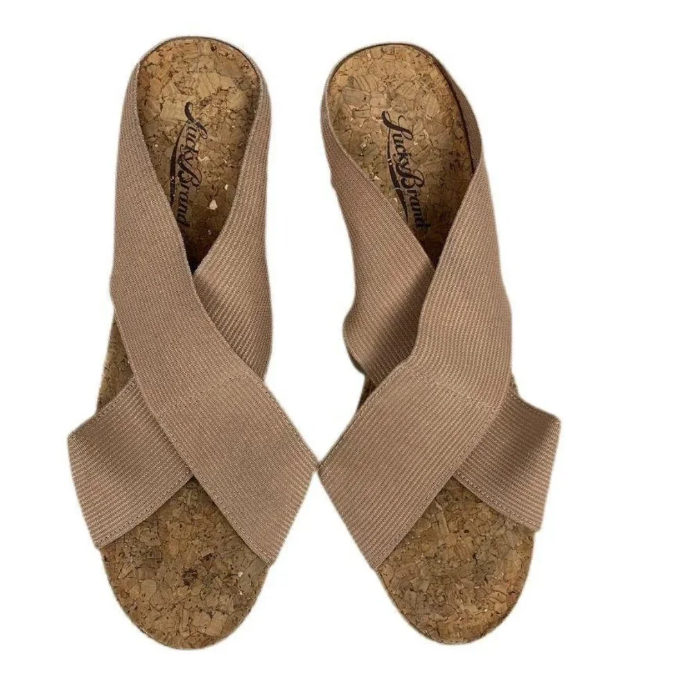 Lucky Brand Tan Crisscross‎ Strap Cork Wedge Sandal
